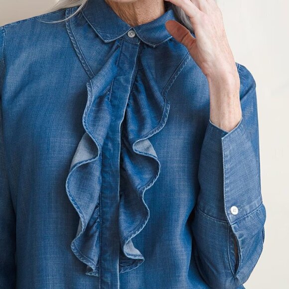 Chico's Ruffle Denim Tunic - Picture 3 of 11